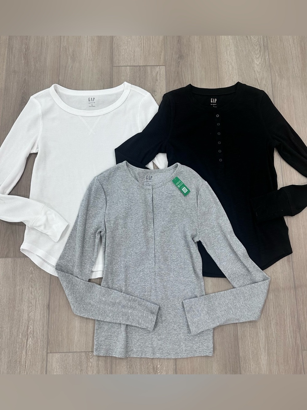 NWT GAP long sleeve Henley tee bundle small black white grey